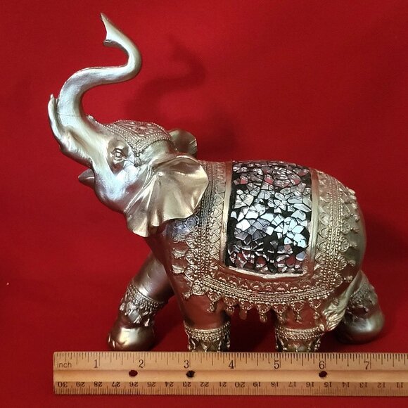 Golden Standing Elephant Trunk Up Figurine - Picture 10 of 14